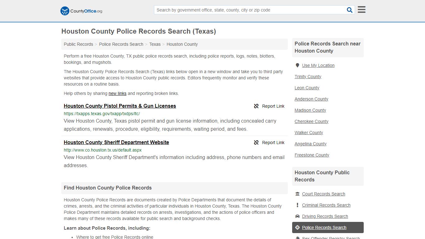 Houston County Police Records Search (Texas) - County Office